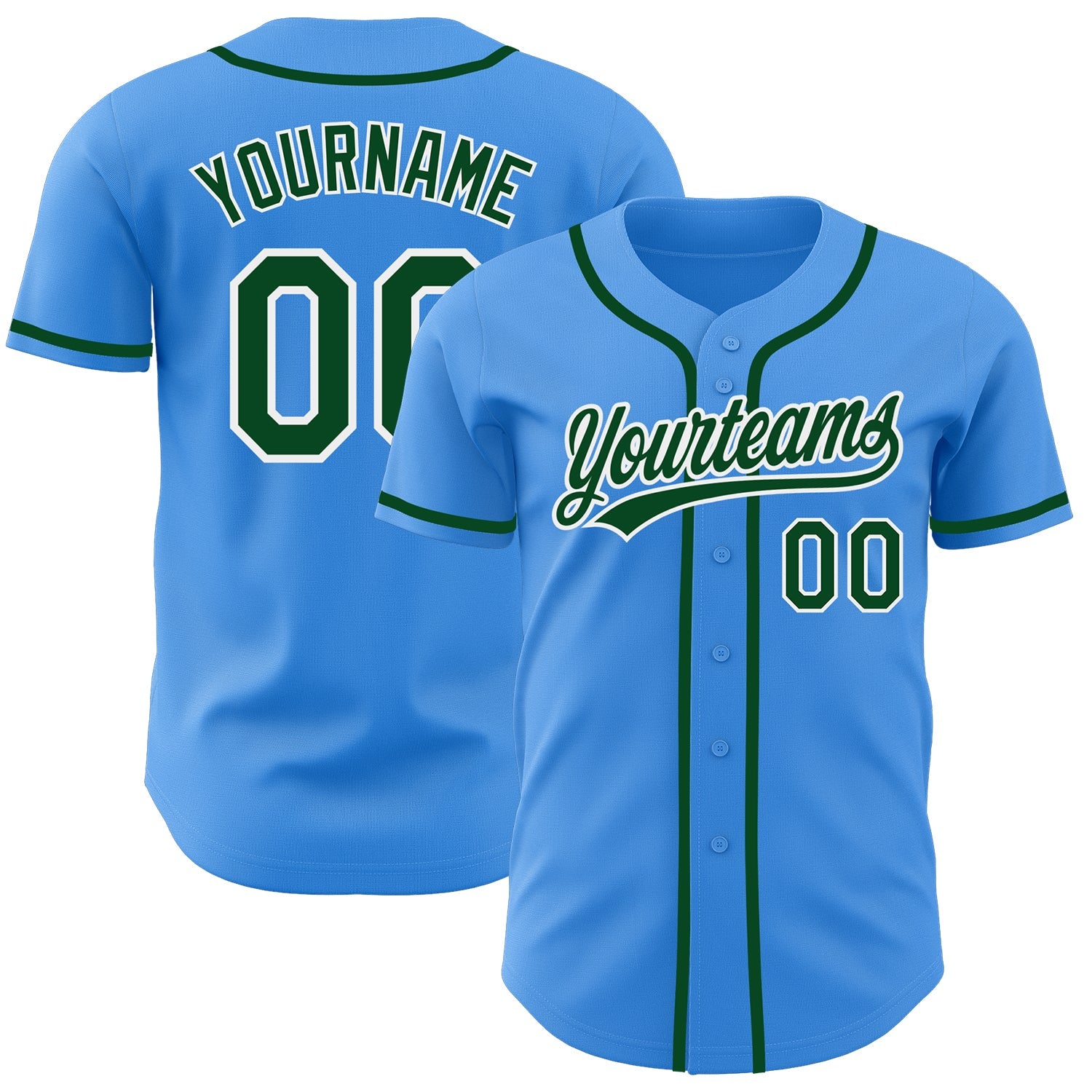 Custom Electric Blue Green-White Authentic Baseball Jersey - Sky-Custom