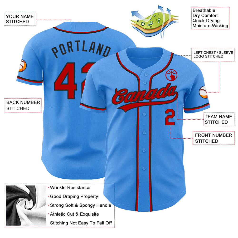 Custom Electric Blue Red-Black Authentic Baseball Jersey - Sky-Custom