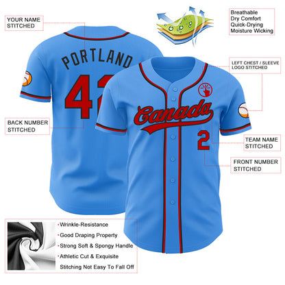 Custom Electric Blue Red-Black Authentic Baseball Jersey - Sky-Custom