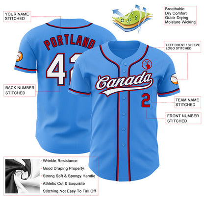 Custom Electric Blue White Red-Navy Authentic Baseball Jersey - Sky-Custom