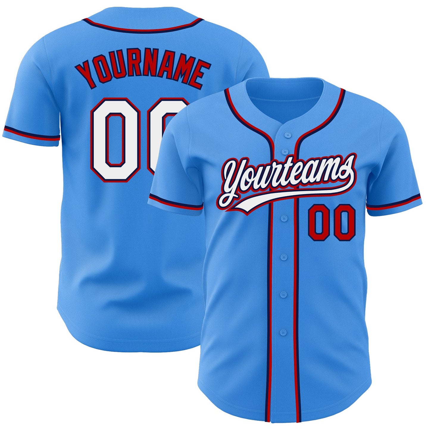 Custom Electric Blue White Red-Navy Authentic Baseball Jersey - Sky-Custom
