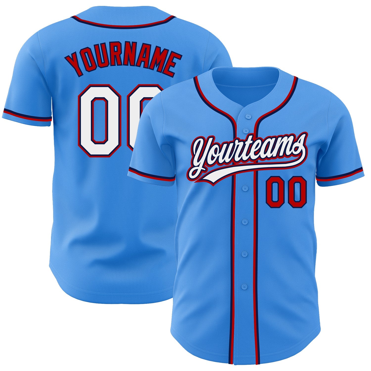 Custom Electric Blue White Red-Navy Authentic Baseball Jersey - Sky-Custom