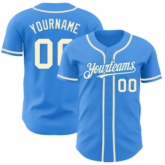 Custom Electric Blue Cream Authentic Baseball Jersey - Sky-Custom
