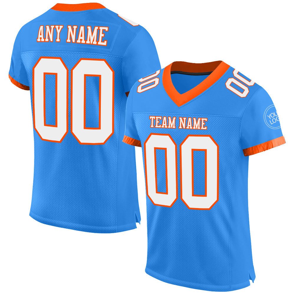 Custom Powder Blue White-Orange Mesh Authentic Football Jersey - Sky-Custom