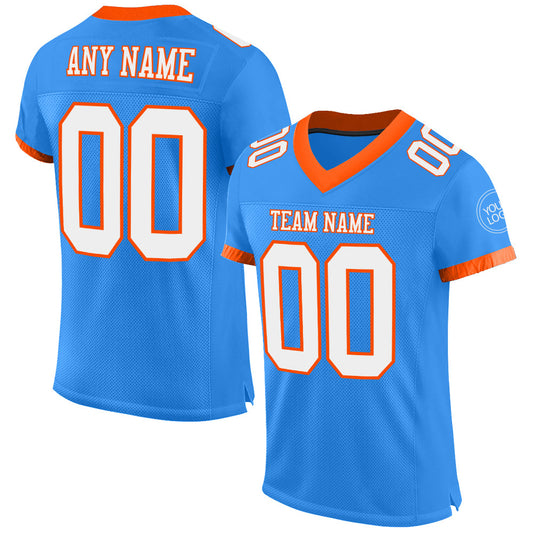 Custom Powder Blue White-Orange Mesh Authentic Football Jersey - Sky-Custom