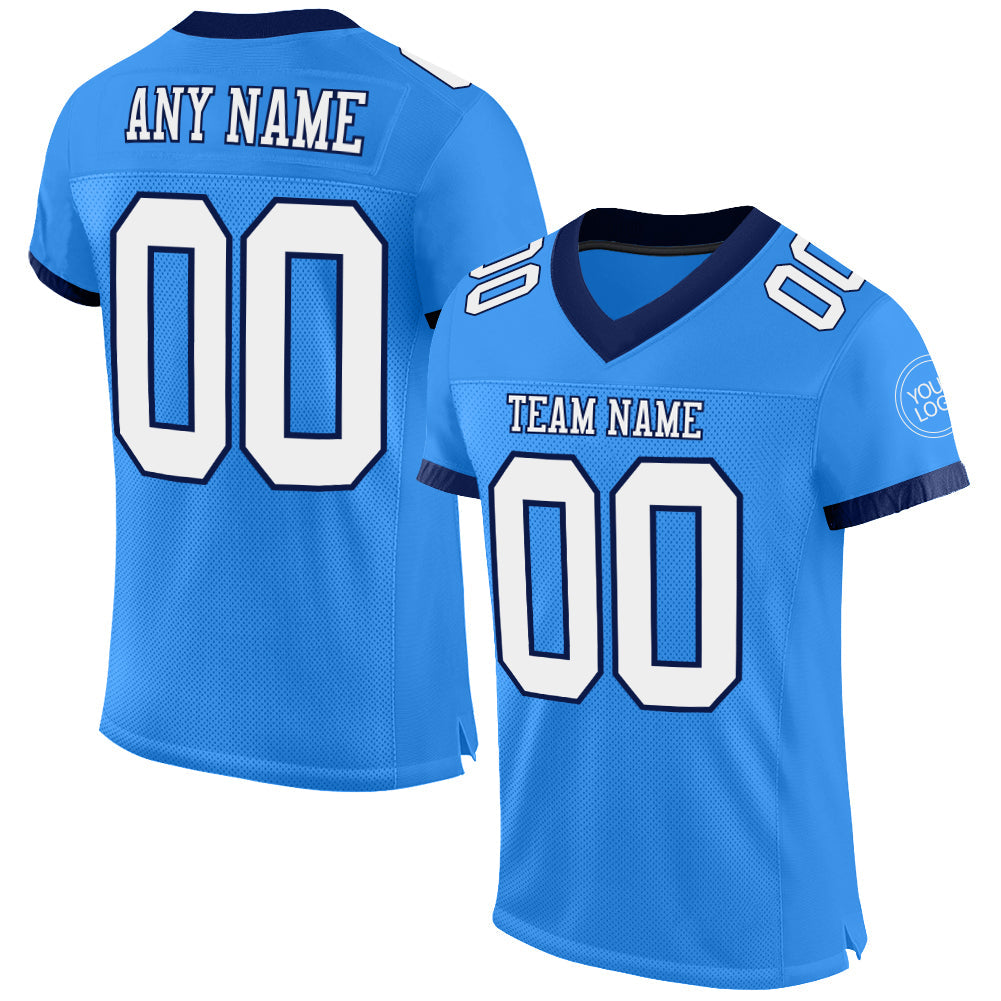 Custom Powder Blue White-Navy Mesh Authentic Football Jersey - Sky-Custom