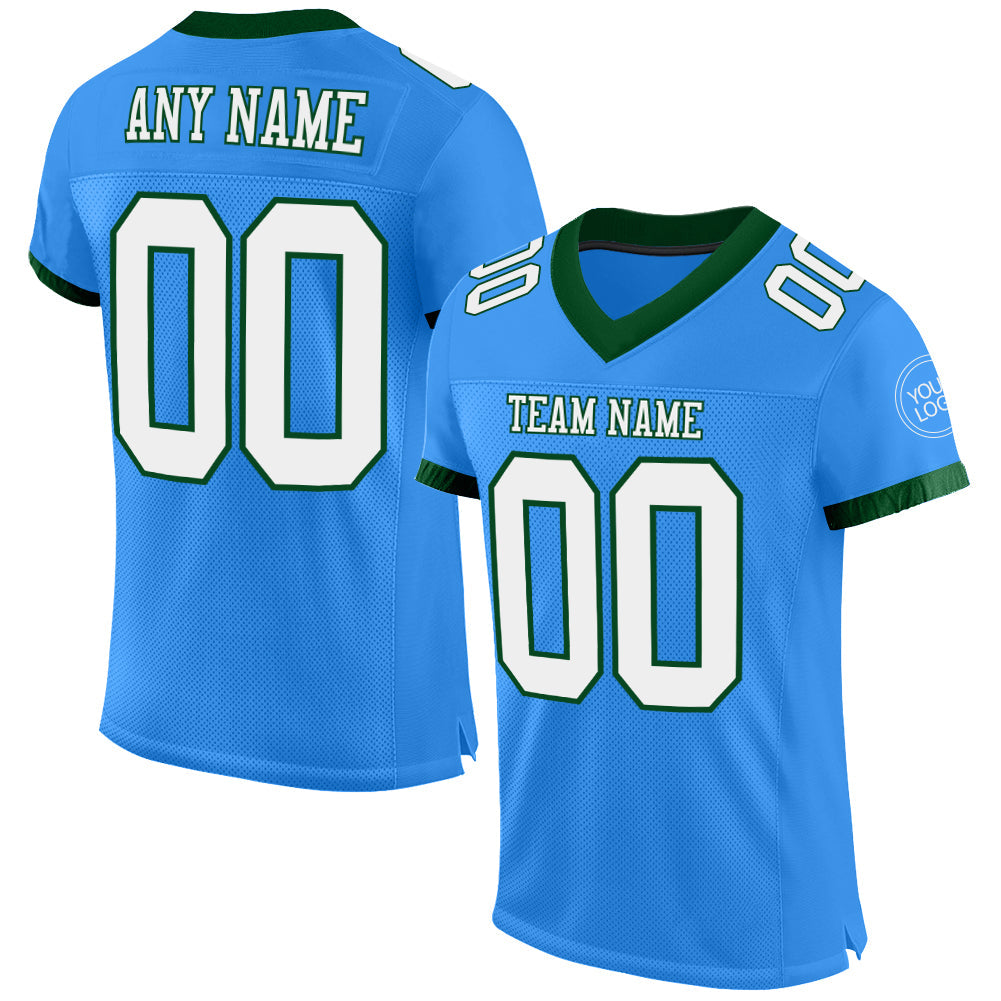 Custom Powder Blue White-Green Mesh Authentic Football Jersey - Sky-Custom