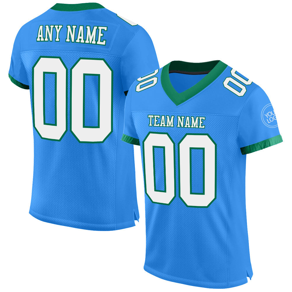 Custom Powder Blue White-Kelly Green Mesh Authentic Football Jersey - Sky-Custom