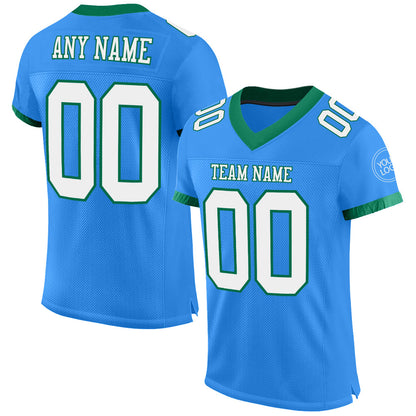 Custom Powder Blue White-Kelly Green Mesh Authentic Football Jersey - Sky-Custom