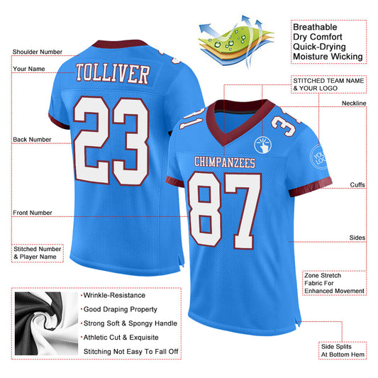 Custom Powder Blue White-Burgundy Mesh Authentic Football Jersey - Sky-Custom