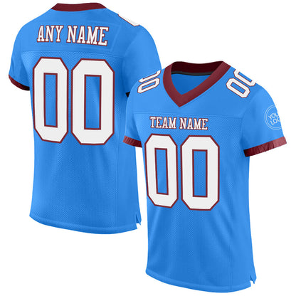 Custom Powder Blue White-Burgundy Mesh Authentic Football Jersey - Sky-Custom