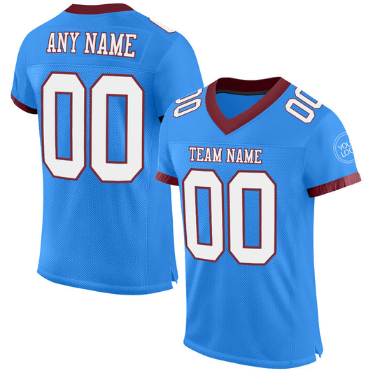 Custom Powder Blue White-Burgundy Mesh Authentic Football Jersey - Sky-Custom