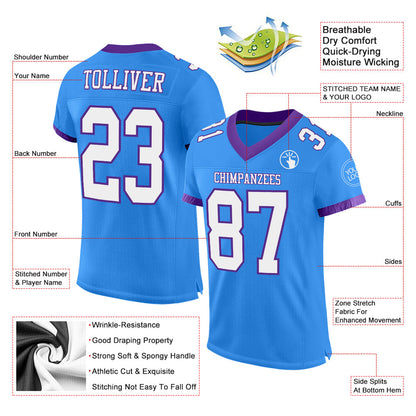 Custom Powder Blue White-Purple Mesh Authentic Football Jersey - Sky-Custom