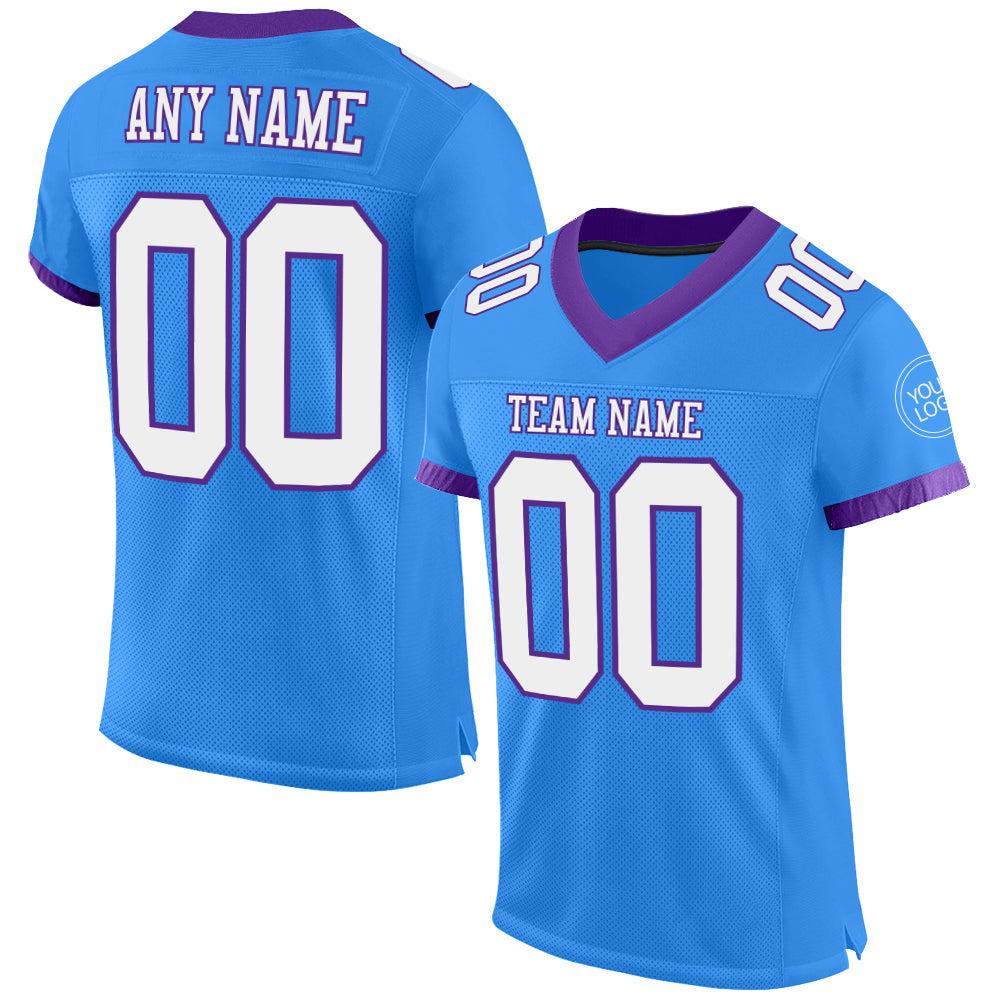 Custom Powder Blue White-Purple Mesh Authentic Football Jersey - Sky-Custom