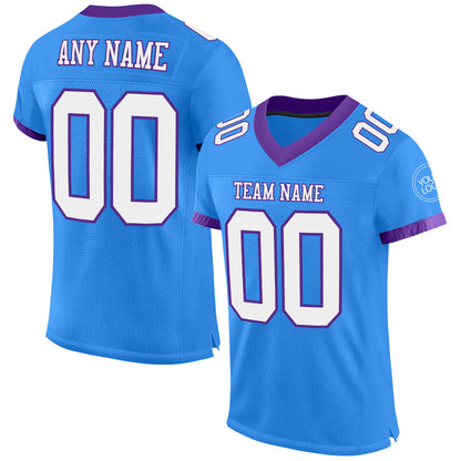 Custom Powder Blue White-Purple Mesh Authentic Football Jersey - Sky-Custom