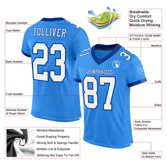 Custom Powder Blue White-Royal Mesh Authentic Football Jersey - Sky-Custom