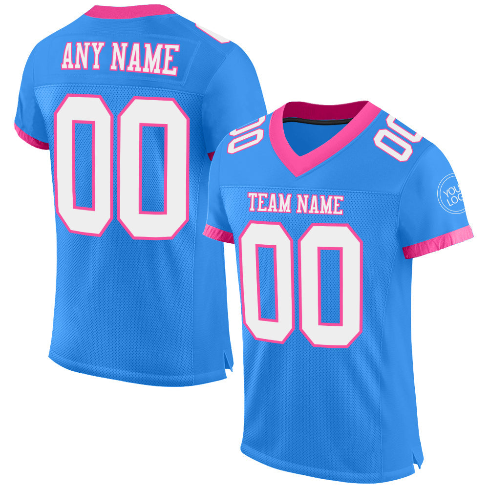 Custom Powder Blue White-Pink Mesh Authentic Football Jersey - Sky-Custom