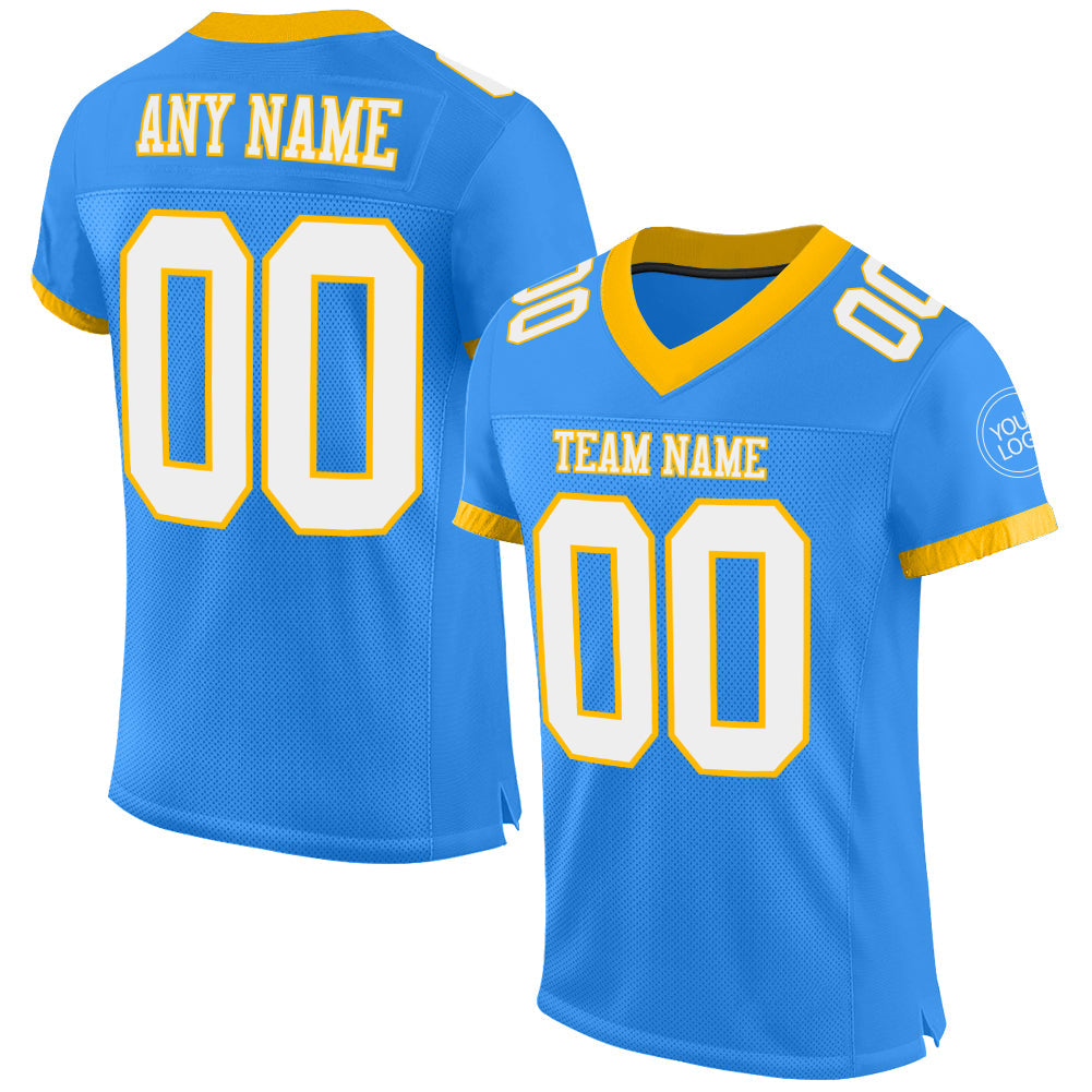 Custom Powder Blue White-Gold Mesh Authentic Football Jersey - Sky-Custom