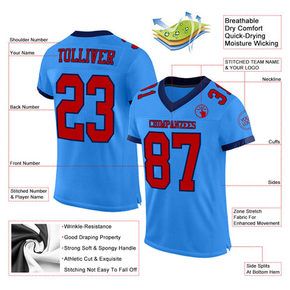 Custom Powder Blue Red-Navy Mesh Authentic Football Jersey - Sky-Custom