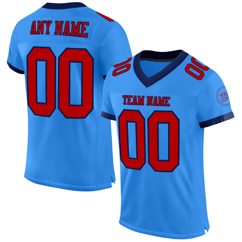 Custom Powder Blue Red-Navy Mesh Authentic Football Jersey - Sky-Custom