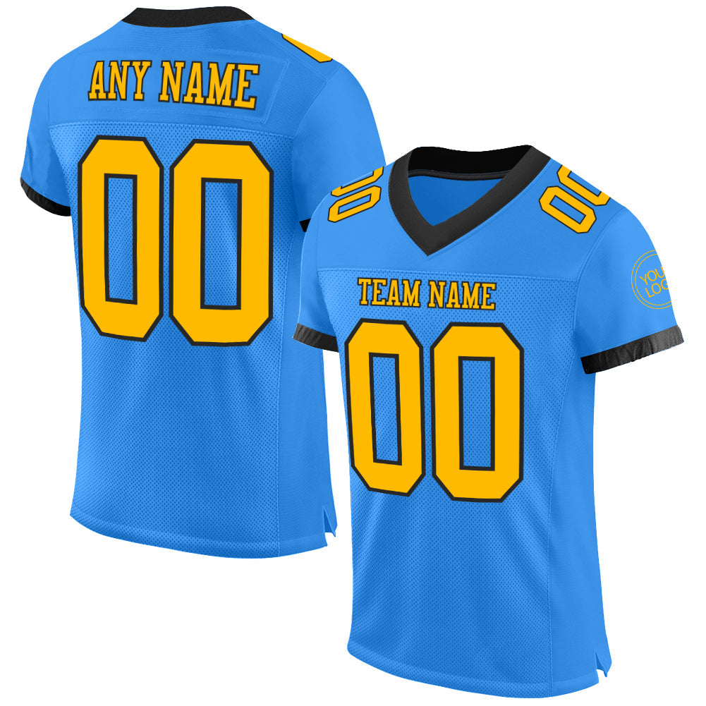 Custom Powder Blue Gold-Black Mesh Authentic Football Jersey - Sky-Custom
