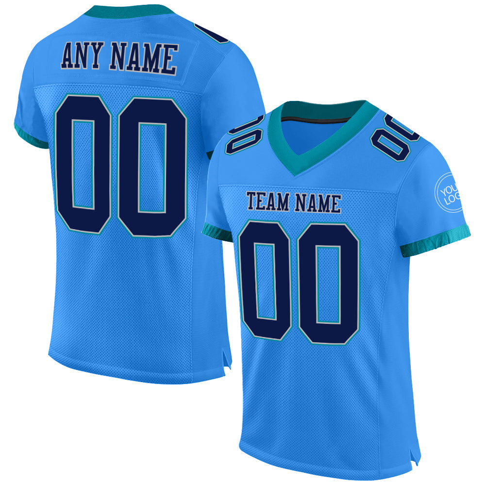 Custom Powder Blue Navy Gray-Teal Mesh Authentic Football Jersey - Sky-Custom