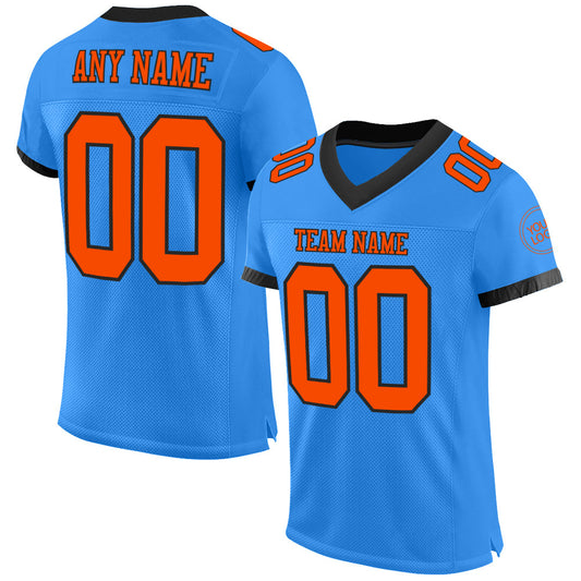 Custom Powder Blue Orange-Black Mesh Authentic Football Jersey - Sky-Custom