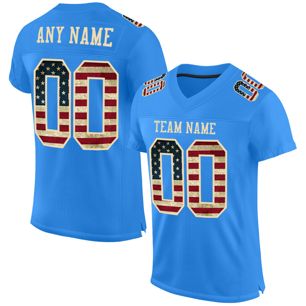 Custom Powder Blue Vintage USA Flag-City Cream Mesh Authentic Football Jersey - Sky-Custom
