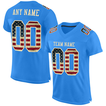 Custom Powder Blue Vintage USA Flag-City Cream Mesh Authentic Football Jersey - Sky-Custom