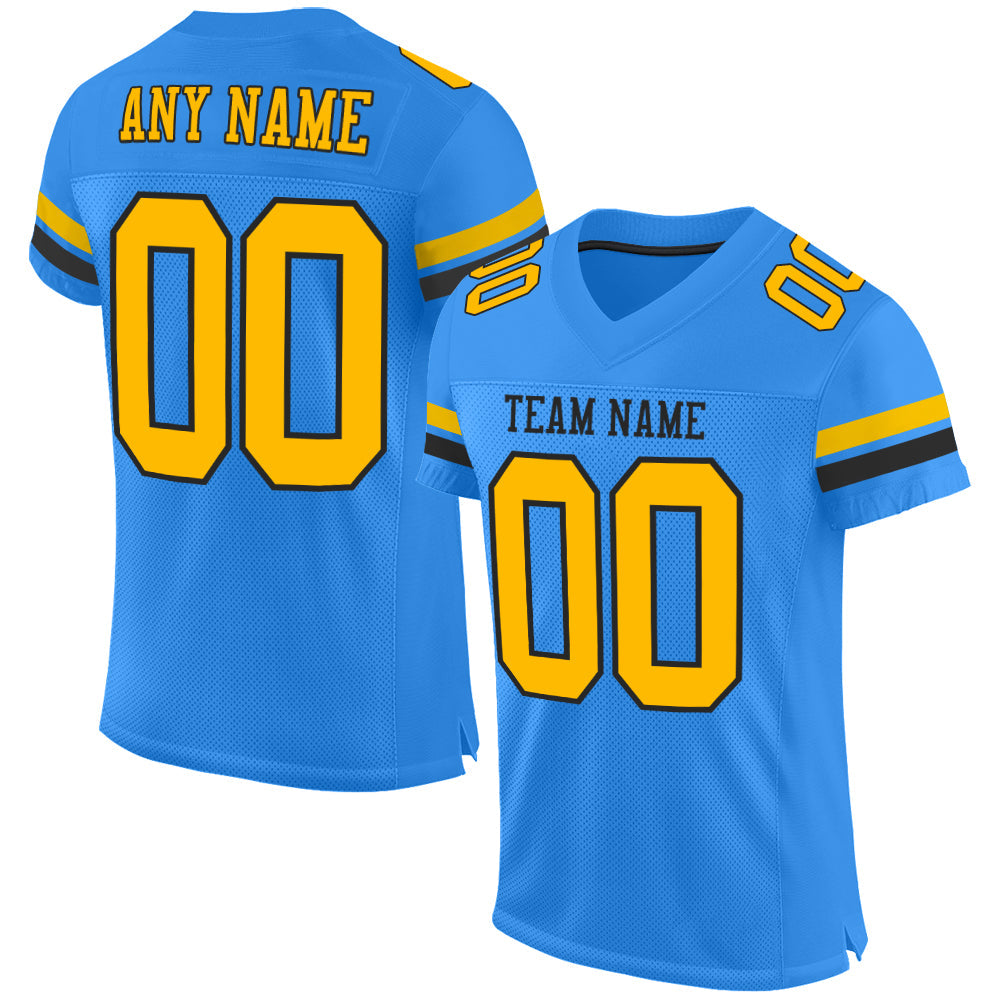 Custom Powder Blue Gold-Black Mesh Authentic Football Jersey - Sky-Custom