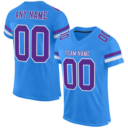 Custom Powder Blue Purple-White Mesh Authentic Football Jersey - Sky-Custom