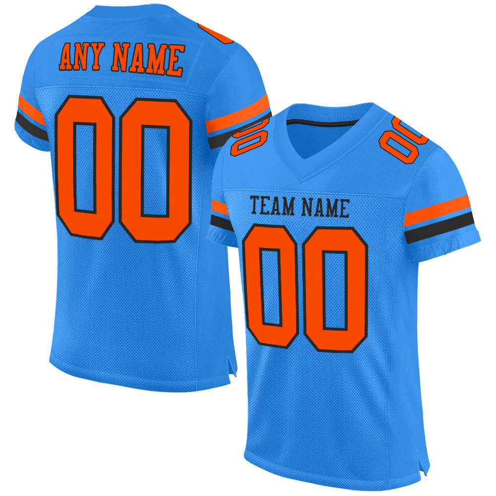Custom Powder Blue Orange-Black Mesh Authentic Football Jersey - Sky-Custom