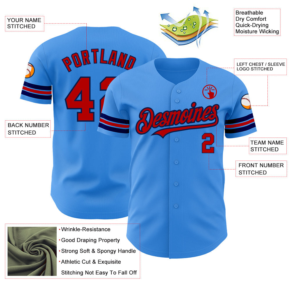 Custom Electric Blue Red-Navy Authentic Baseball Jersey - Sky-Custom