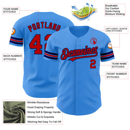 Custom Electric Blue Red-Navy Authentic Baseball Jersey - Sky-Custom