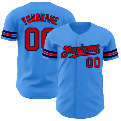 Custom Electric Blue Red-Navy Authentic Baseball Jersey - Sky-Custom