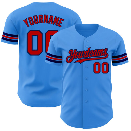 Custom Electric Blue Red-Navy Authentic Baseball Jersey - Sky-Custom