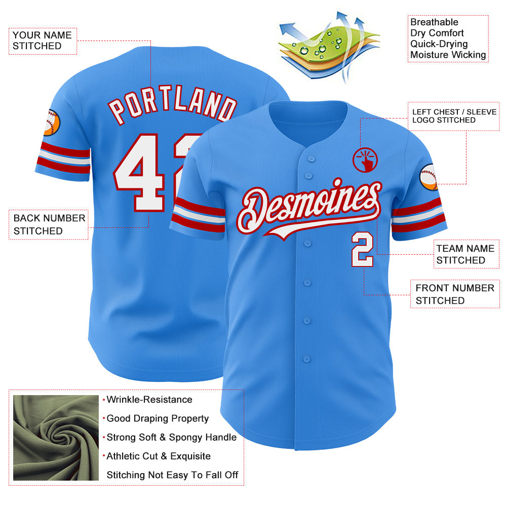 Custom Electric Blue White-Red Authentic Baseball Jersey - Sky-Custom