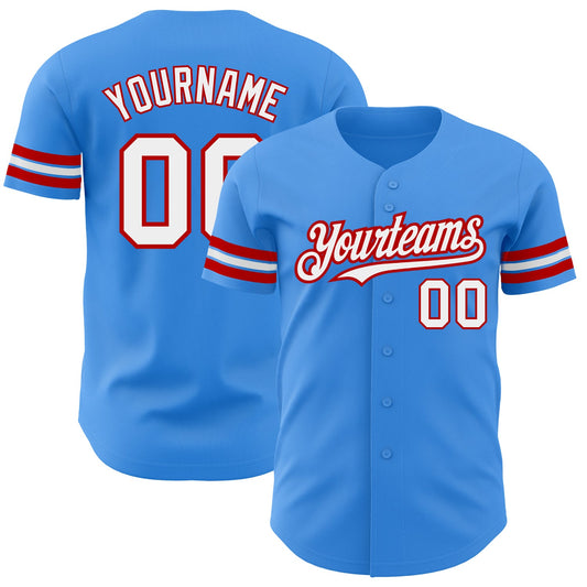 Custom Electric Blue White-Red Authentic Baseball Jersey - Sky-Custom