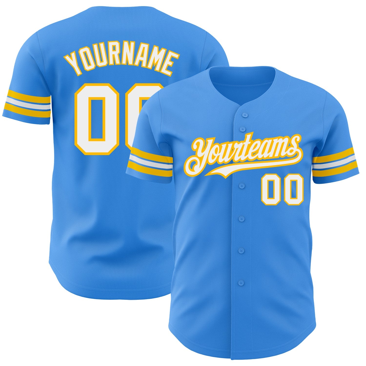 Custom Electric Blue White-Gold Authentic Baseball Jersey - Sky-Custom