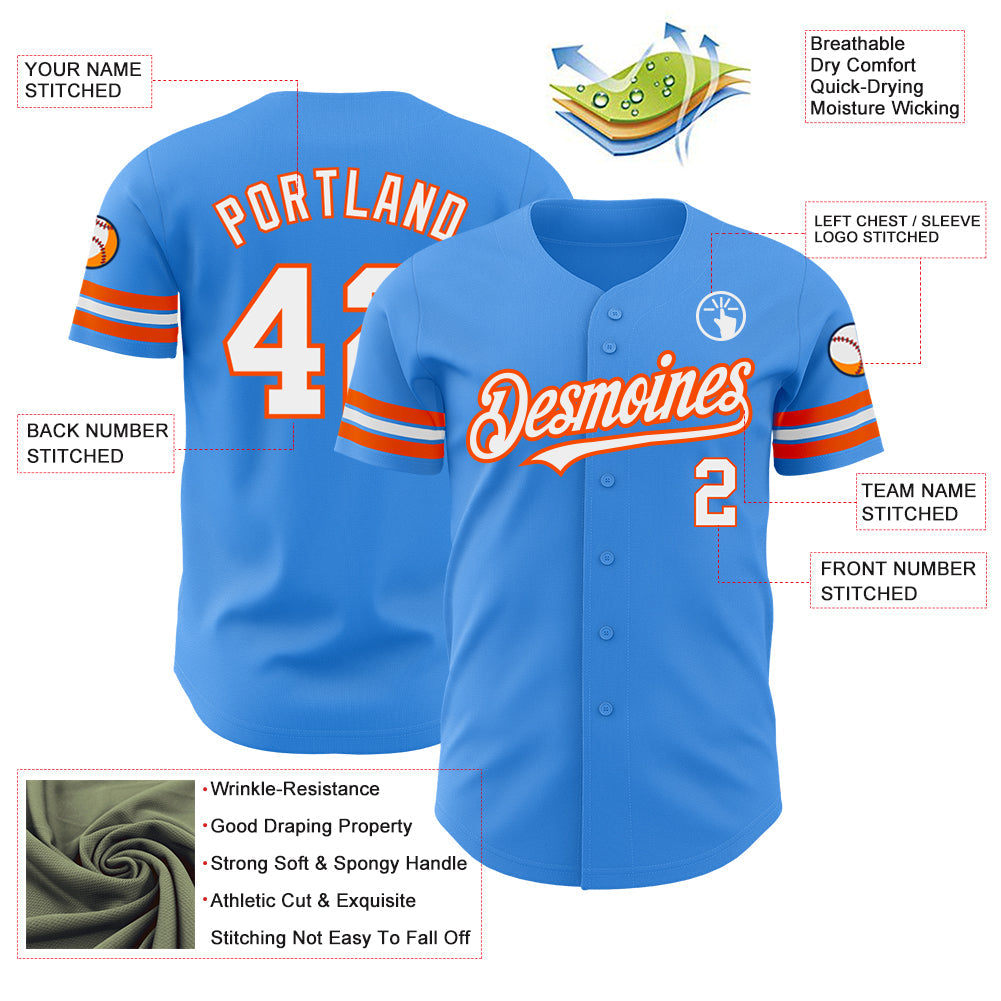 Custom Electric Blue White-Orange Authentic Baseball Jersey - Sky-Custom