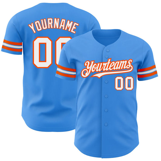 Custom Electric Blue White-Orange Authentic Baseball Jersey - Sky-Custom