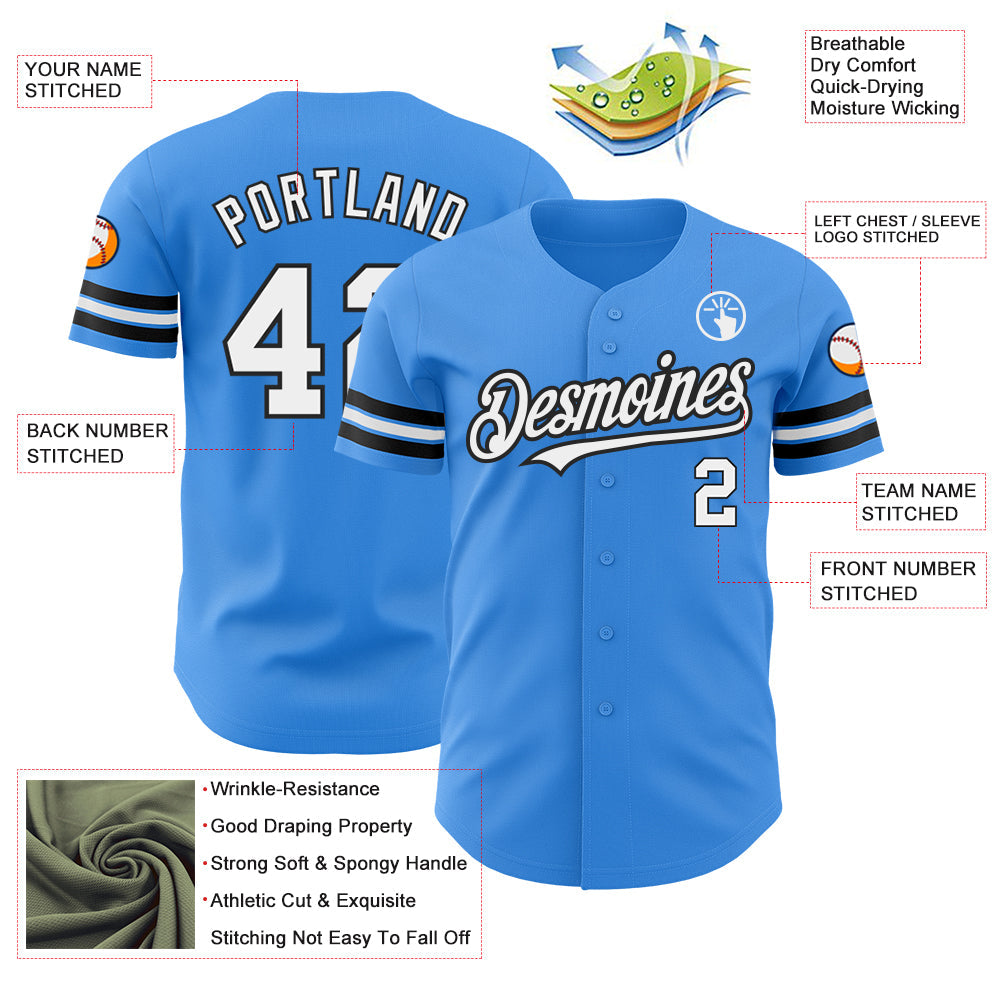 Custom Electric Blue White-Black Authentic Baseball Jersey - Sky-Custom