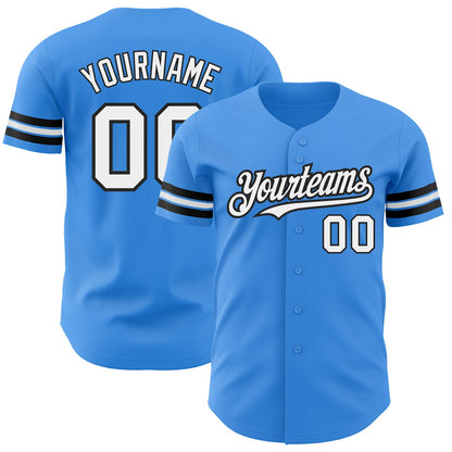 Custom Electric Blue White-Black Authentic Baseball Jersey - Sky-Custom