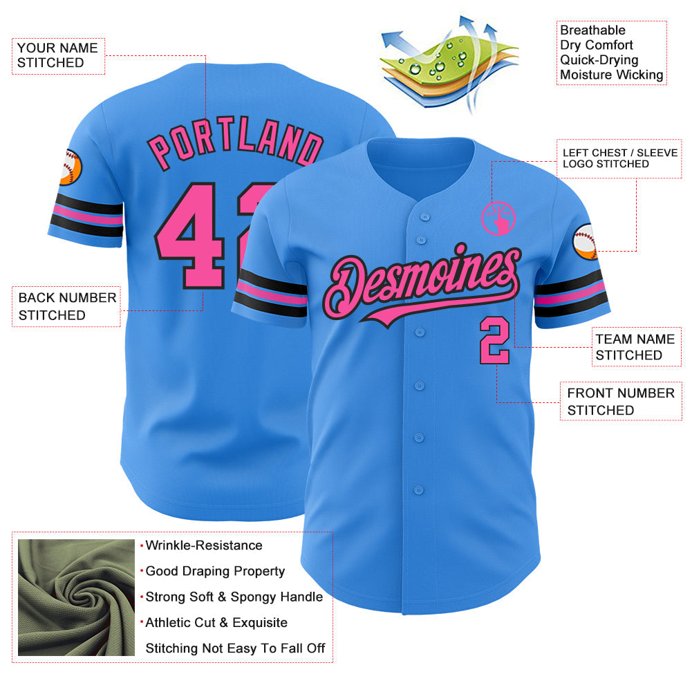 Custom Electric Blue Pink-Black Authentic Baseball Jersey - Sky-Custom
