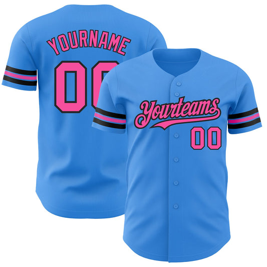 Custom Electric Blue Pink-Black Authentic Baseball Jersey - Sky-Custom