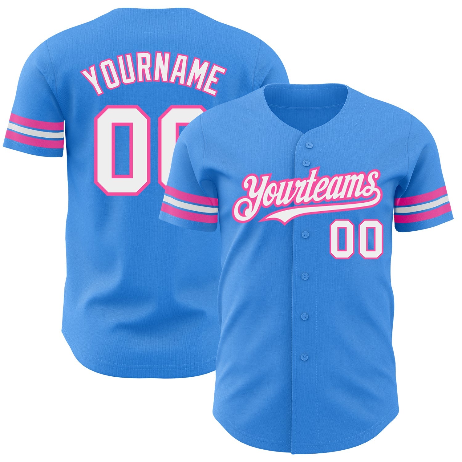 Custom Electric Blue White-Pink Authentic Baseball Jersey - Sky-Custom