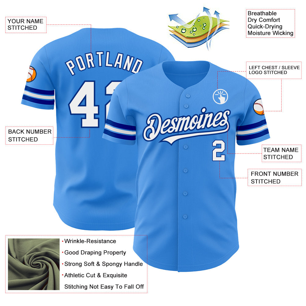 Custom Electric Blue White-Royal Authentic Baseball Jersey - Sky-Custom