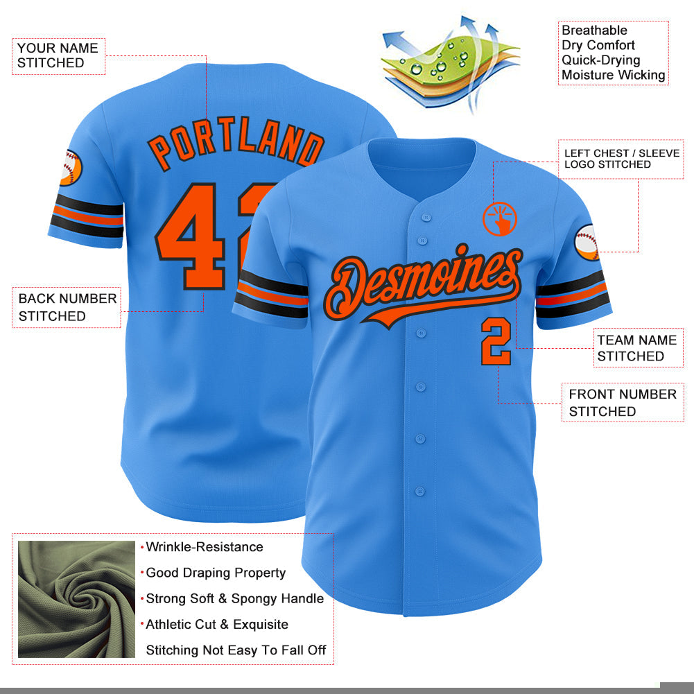 Custom Electric Blue Orange-Black Authentic Baseball Jersey - Sky-Custom