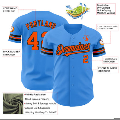 Custom Electric Blue Orange-Black Authentic Baseball Jersey - Sky-Custom