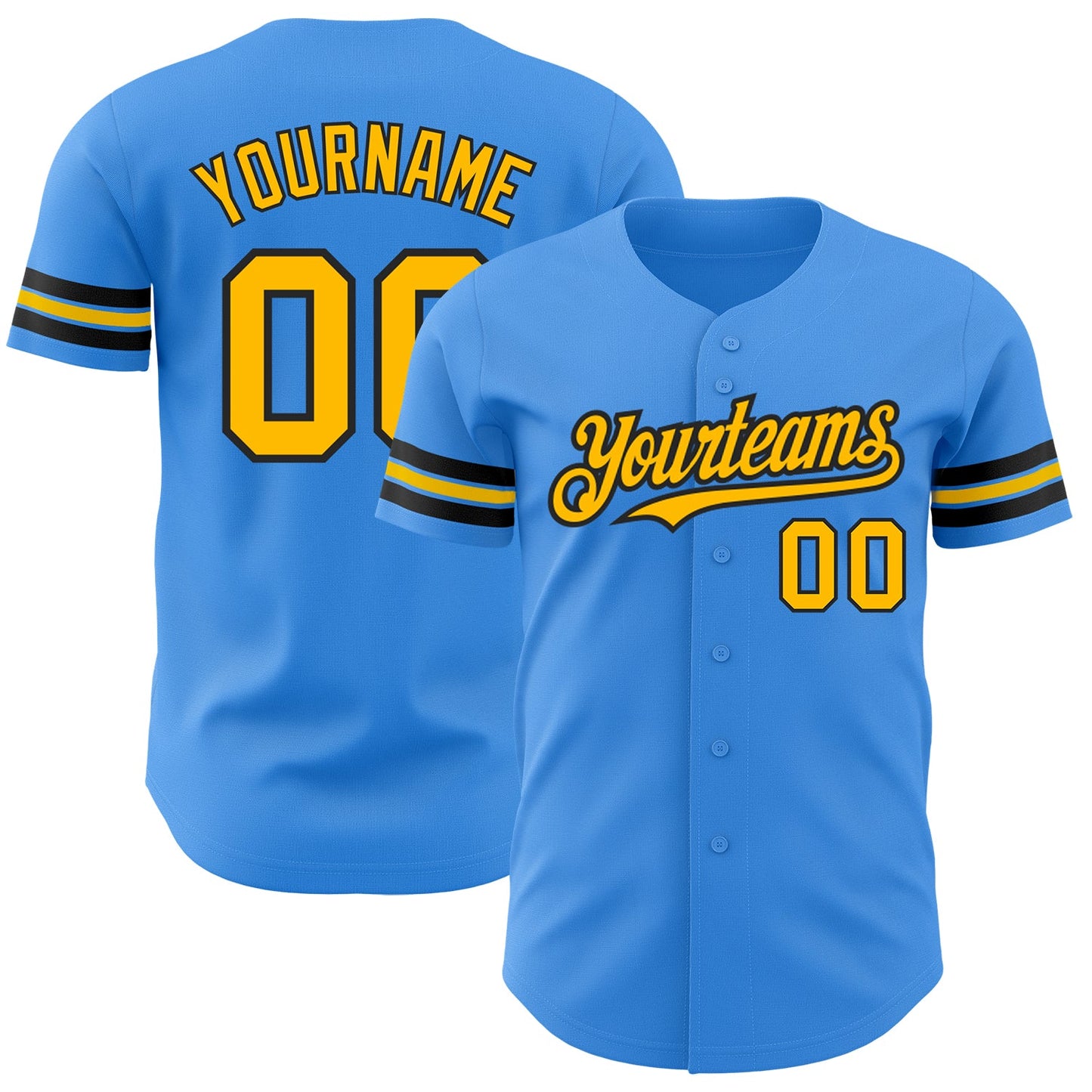 Custom Electric Blue Gold-Black Authentic Baseball Jersey - Sky-Custom